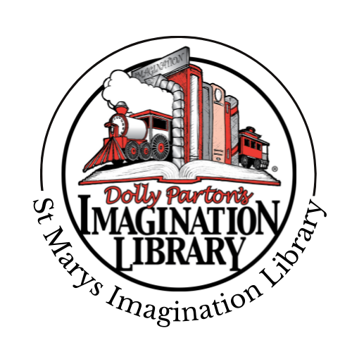 Dolly Parton's Imagination Library Red and Black Logo with Train and Book
